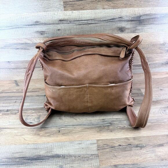 Hobo Crossbody Bag Brown Woven Leather Detachable Shoulder Strap Made In… - Picture 4 of 8